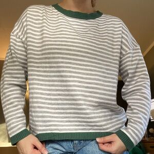 Green and Gray Striped Lightweight Sweater